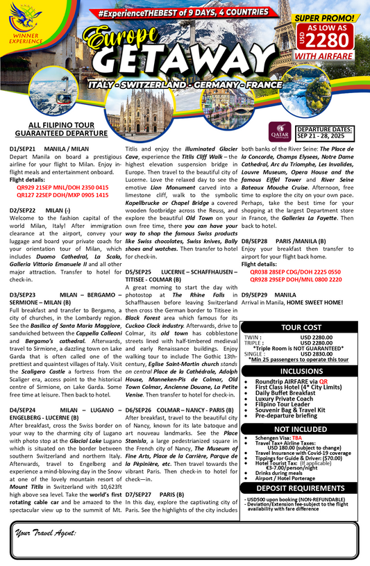 Europe Getaway $2180