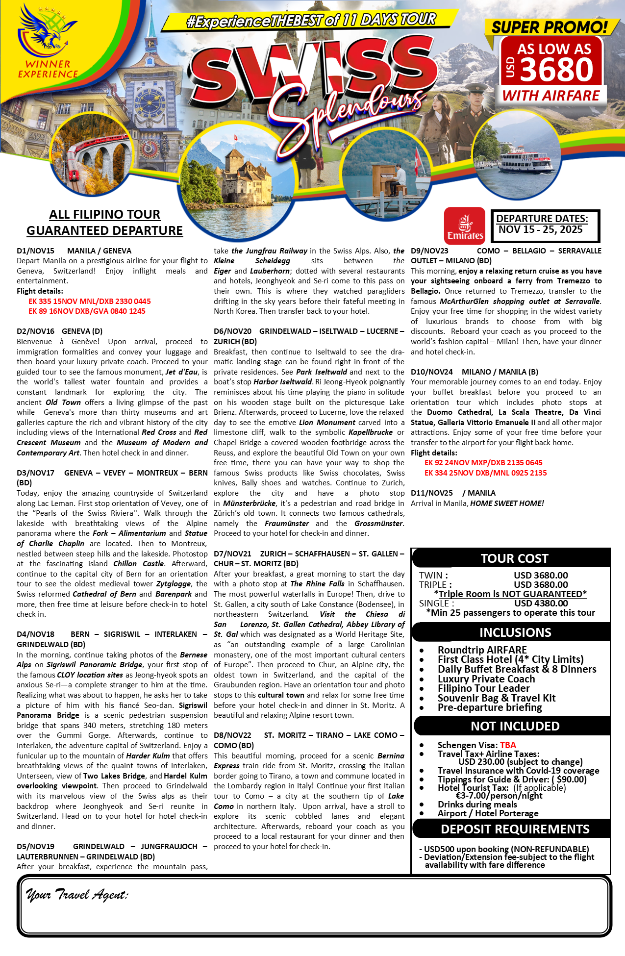 Swiss Splendours $3680